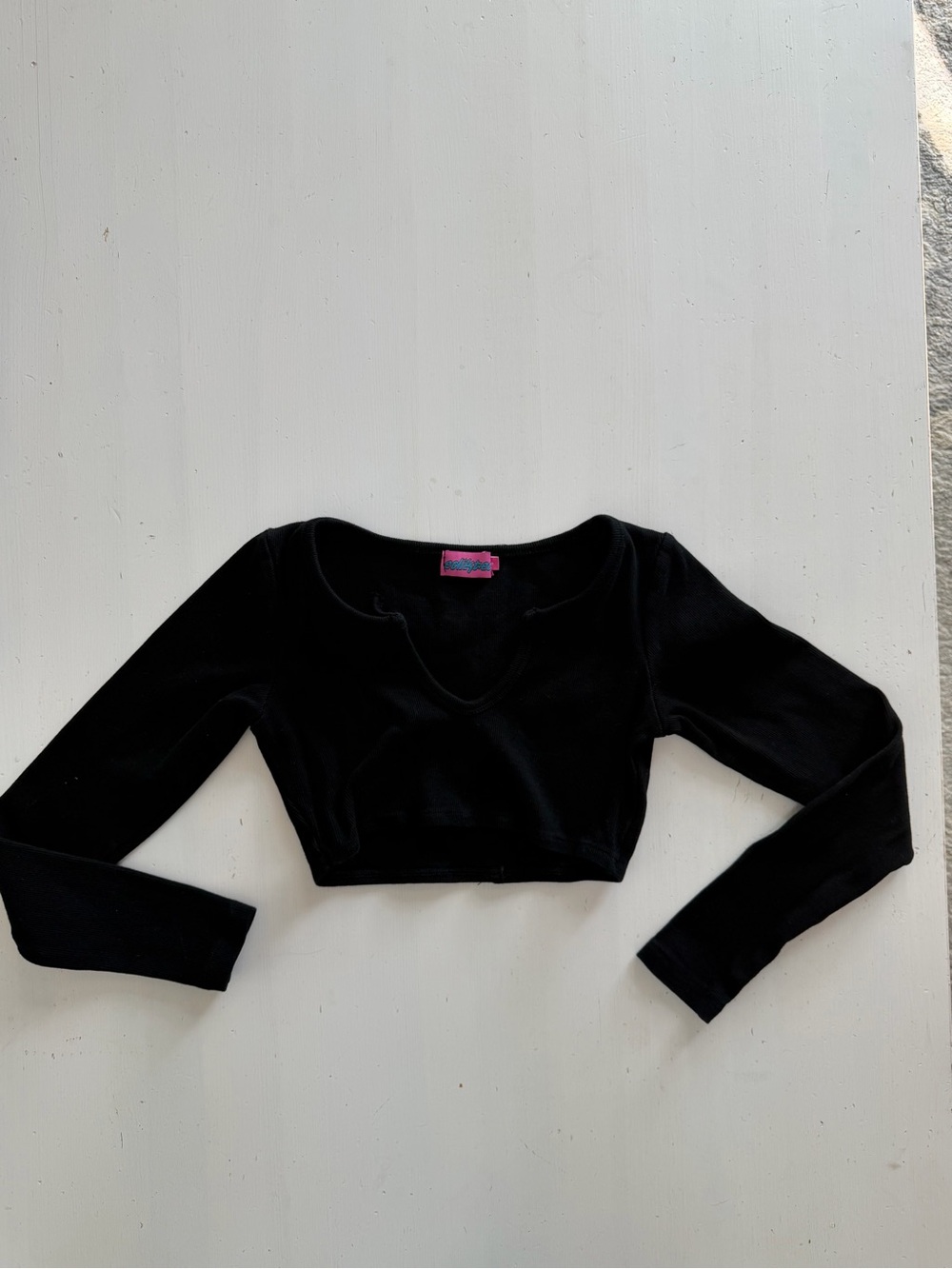 Edikted Ribbed Black Long Sleeve Crop Top Size Small